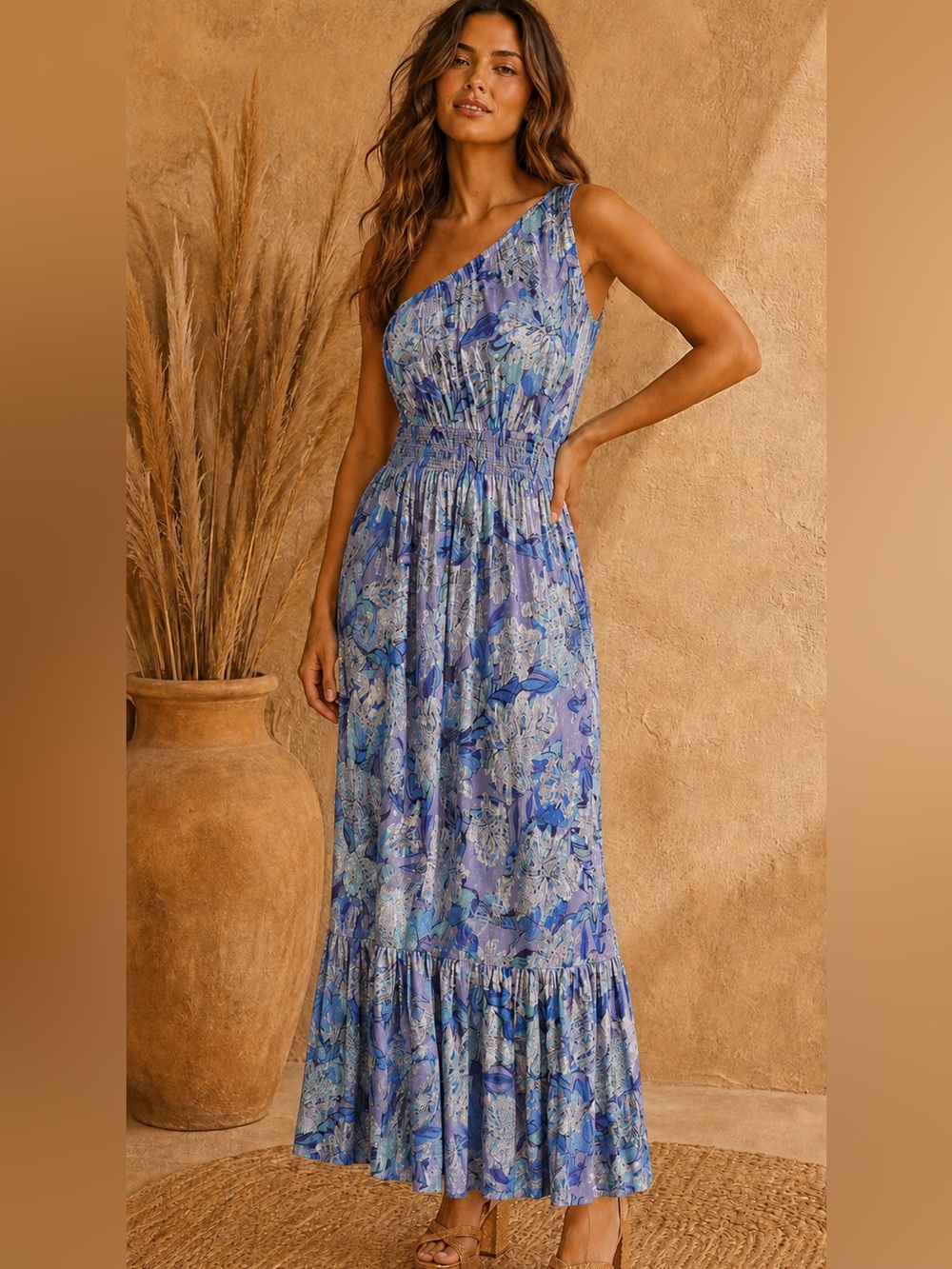 NWT Boston Proper One-Shoulder Dress in Purple and Blue
